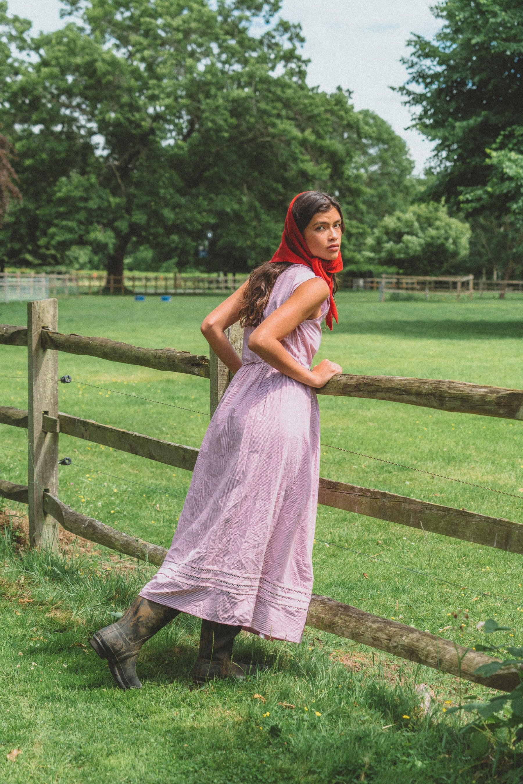 Willow Wrap Dress in Cottage Red Stripe
