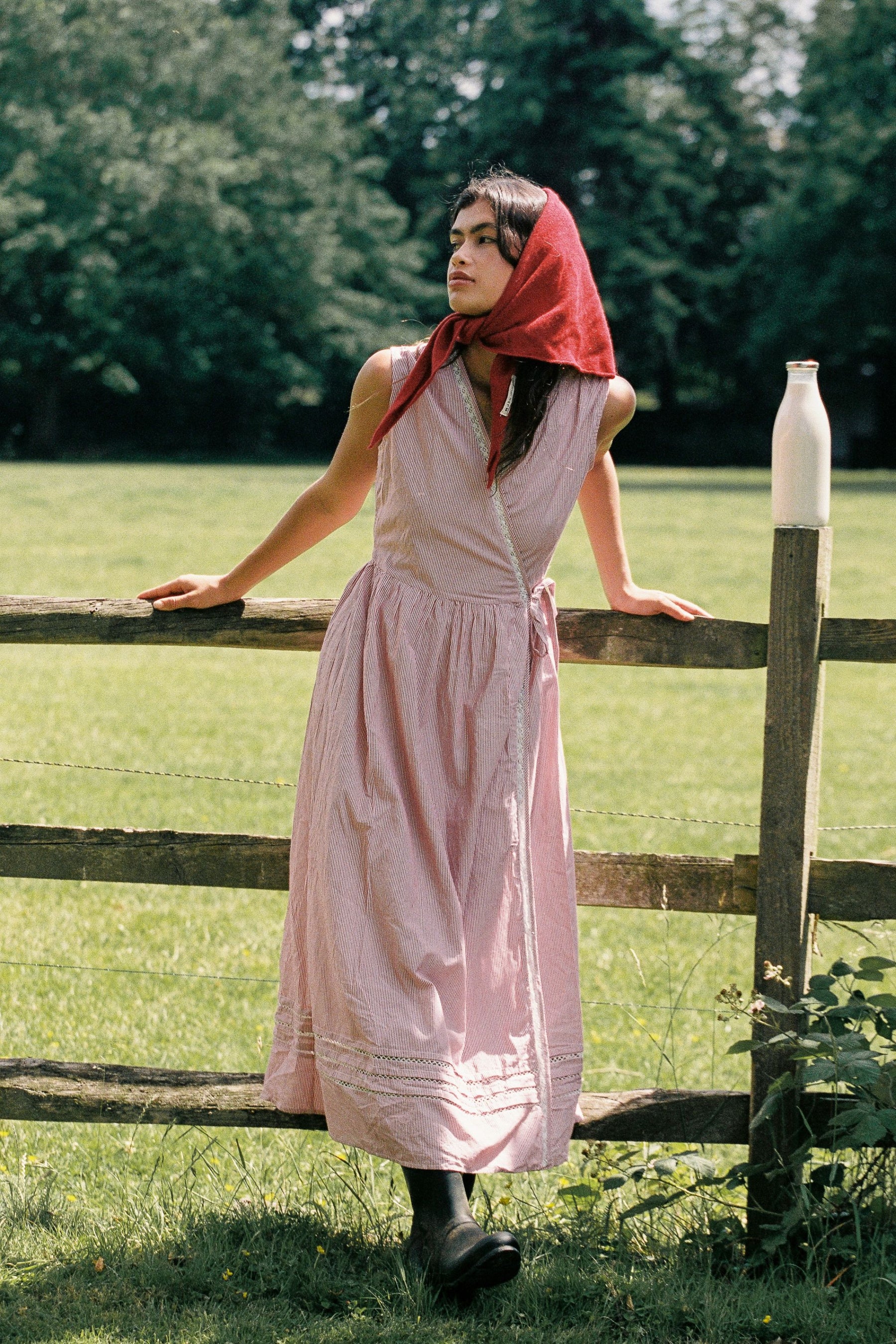 Willow Wrap Dress in Cottage Red Stripe
