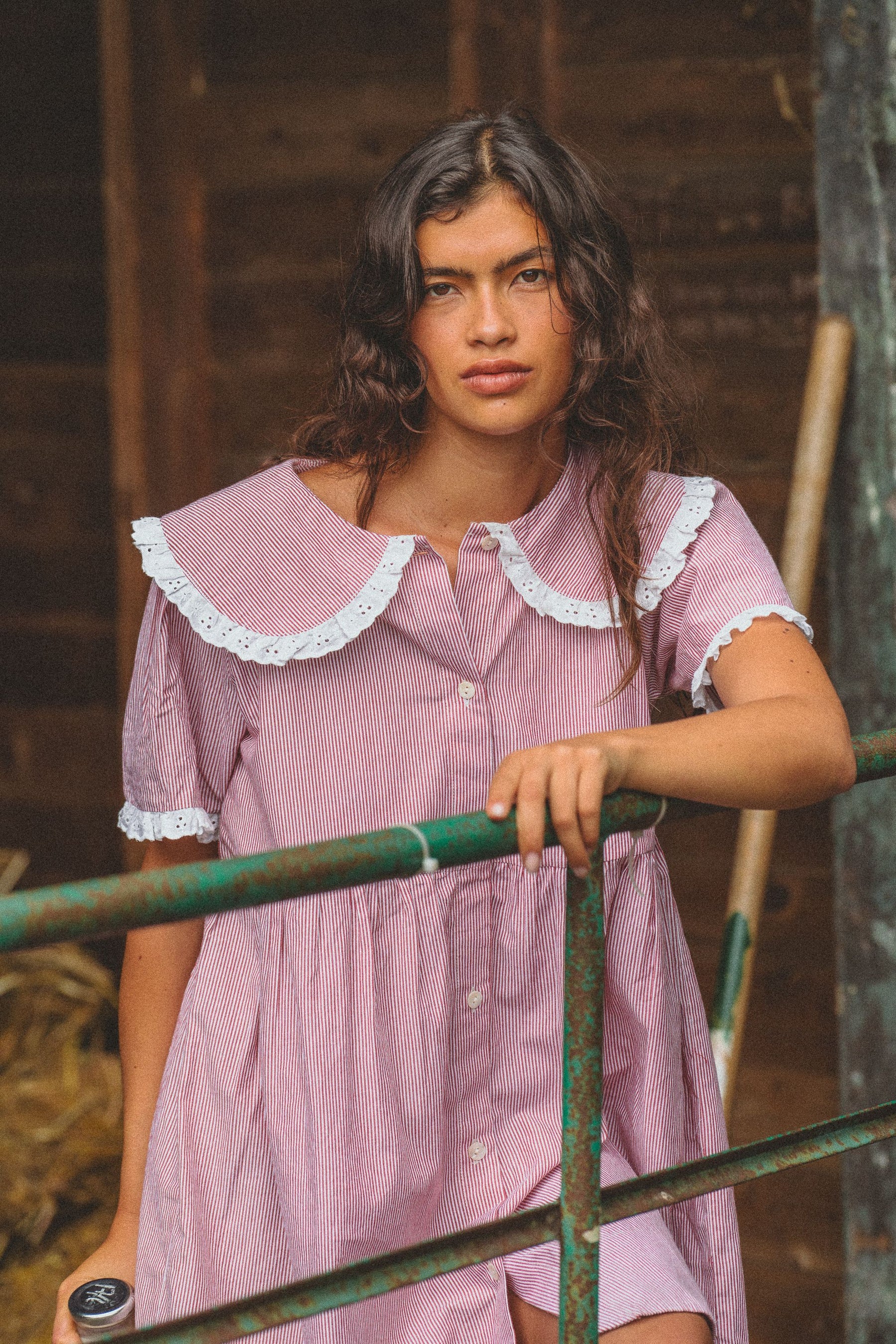 Inka Mini Dress in Cottage Red Stripe