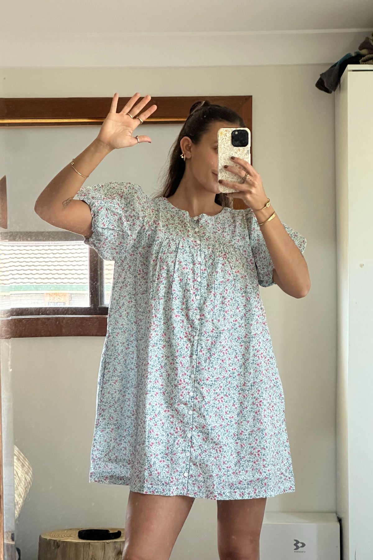 Andi Puff Mini Dress in Cornflower Meadow
