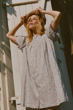 Andi Puff Dress- Tall in Cornflower Meadow