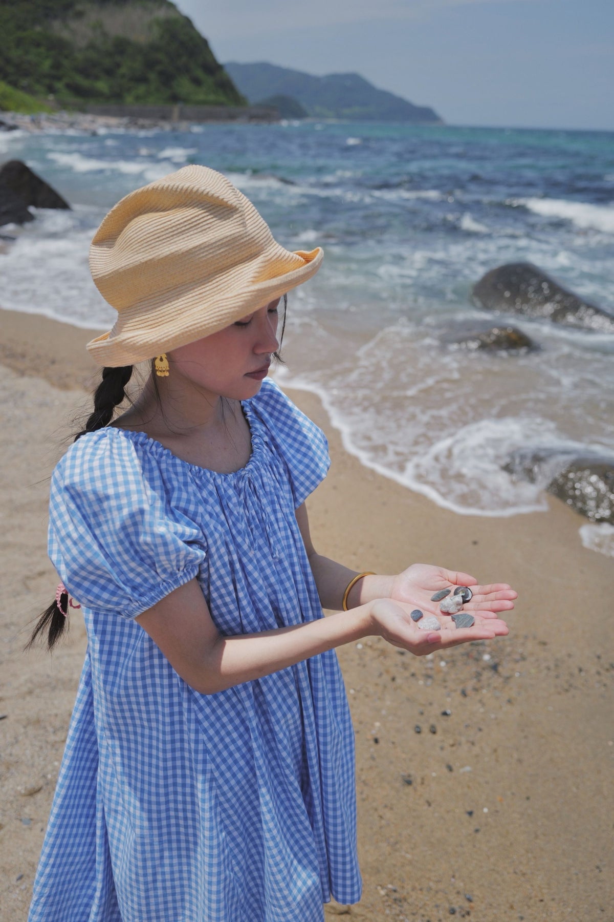 Everyday Drawcord Dress in Baby Blue Gingham