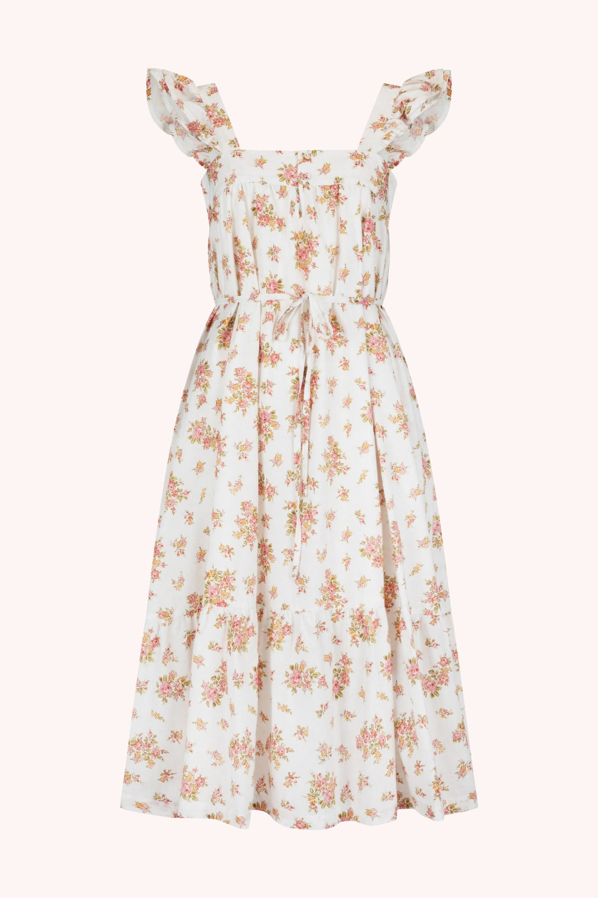 Frill Tea Midi Dress in Della Floral Blush