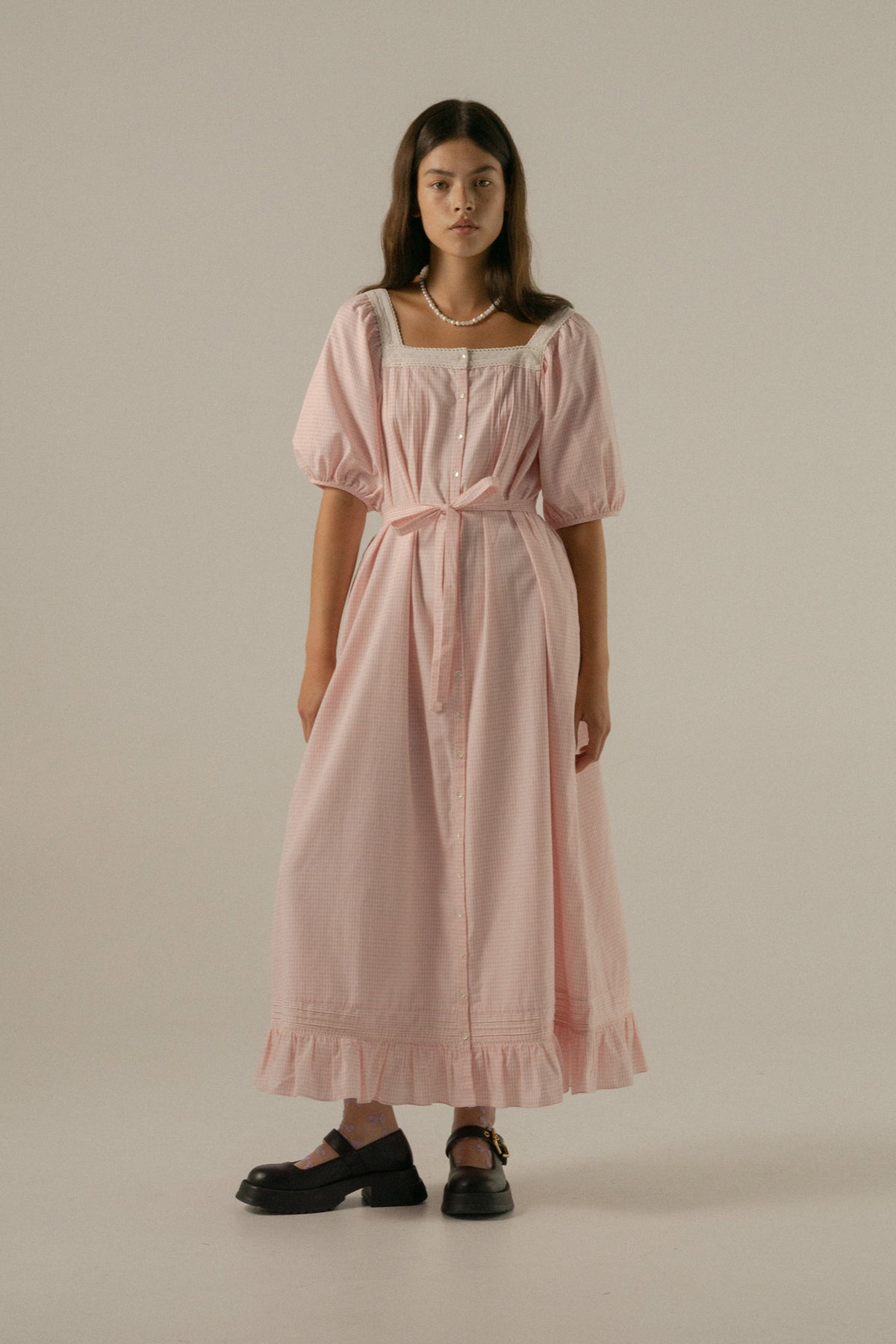 Mila Midi Dress in Baby Pink Gingham