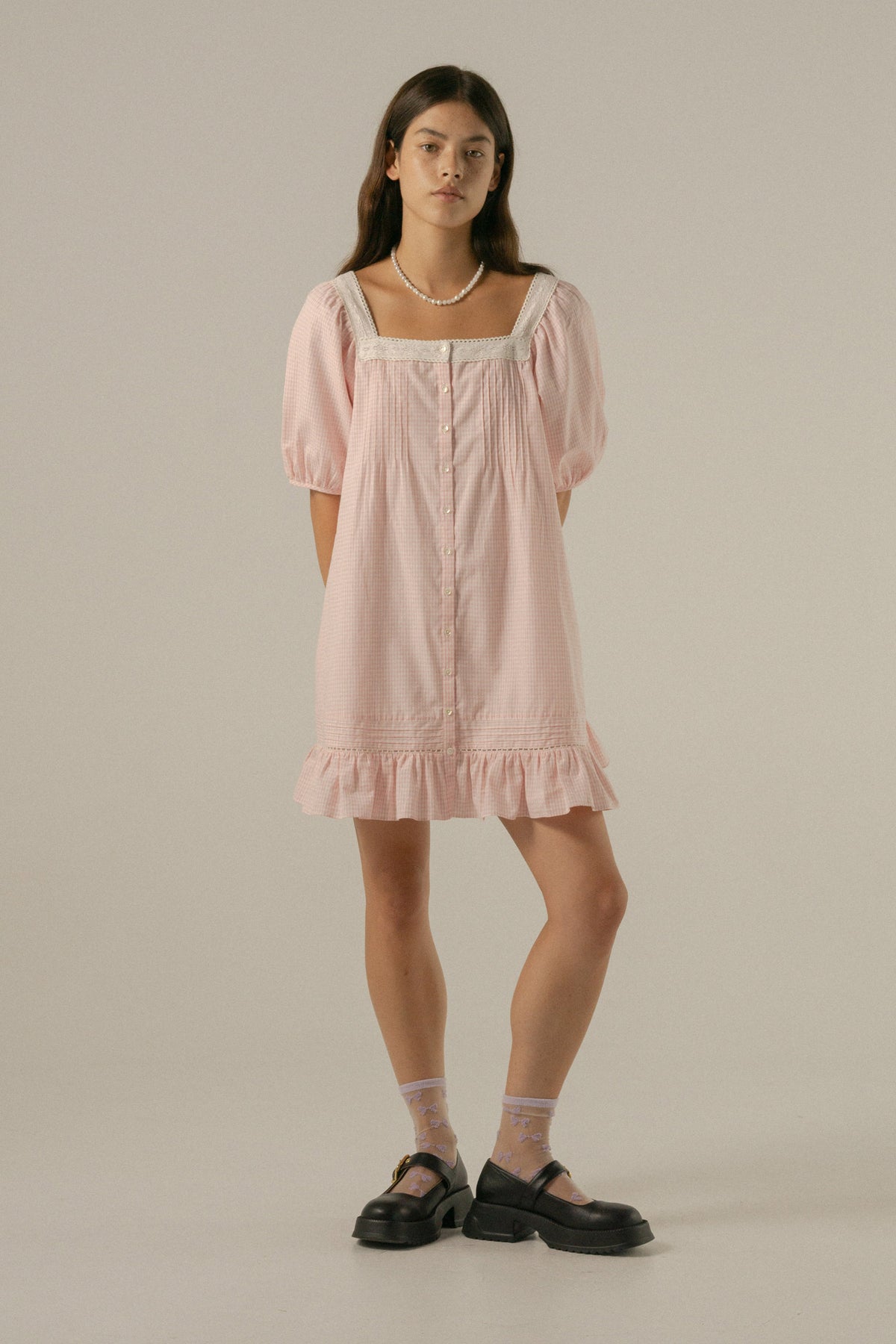 Mila Mini Dress in Baby Pink Gingham