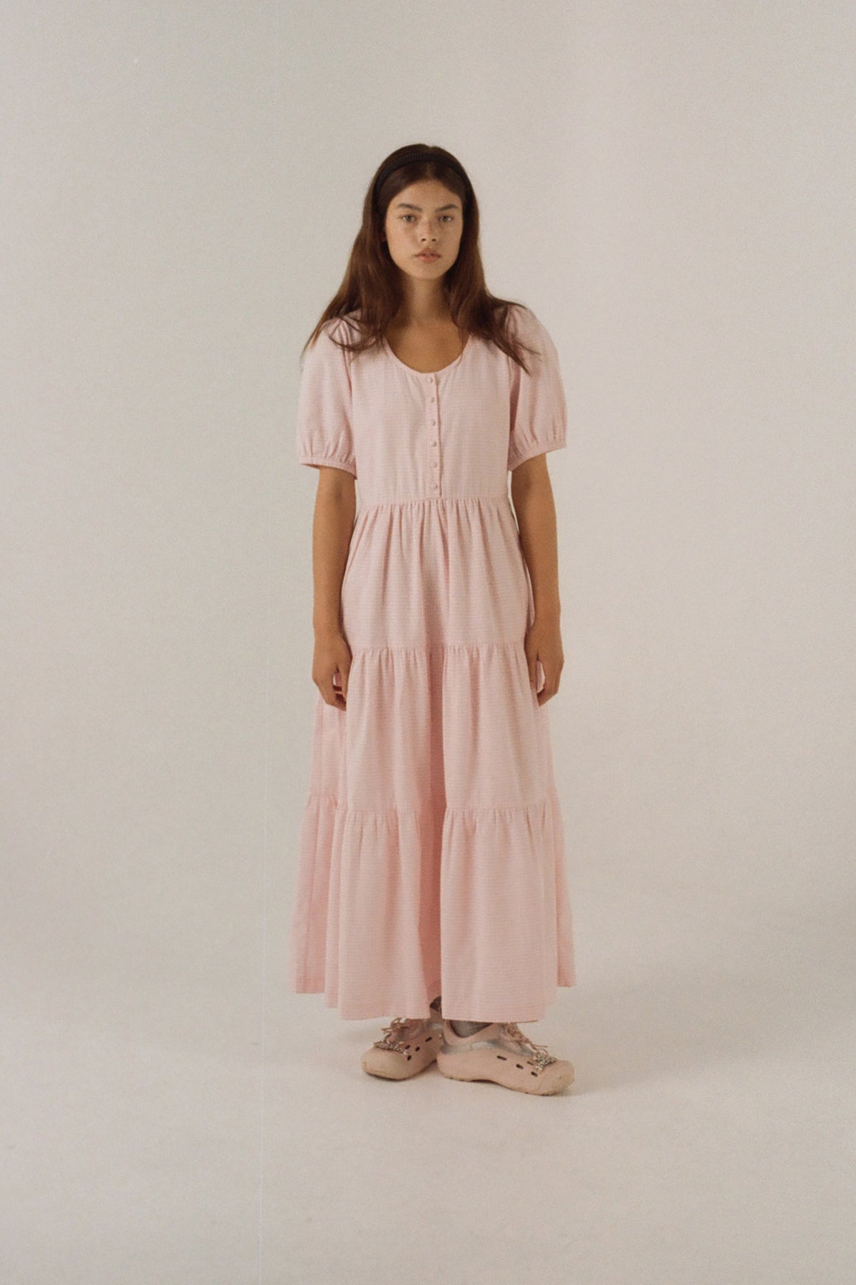 Lola Day Dress in Baby Pink Gingham