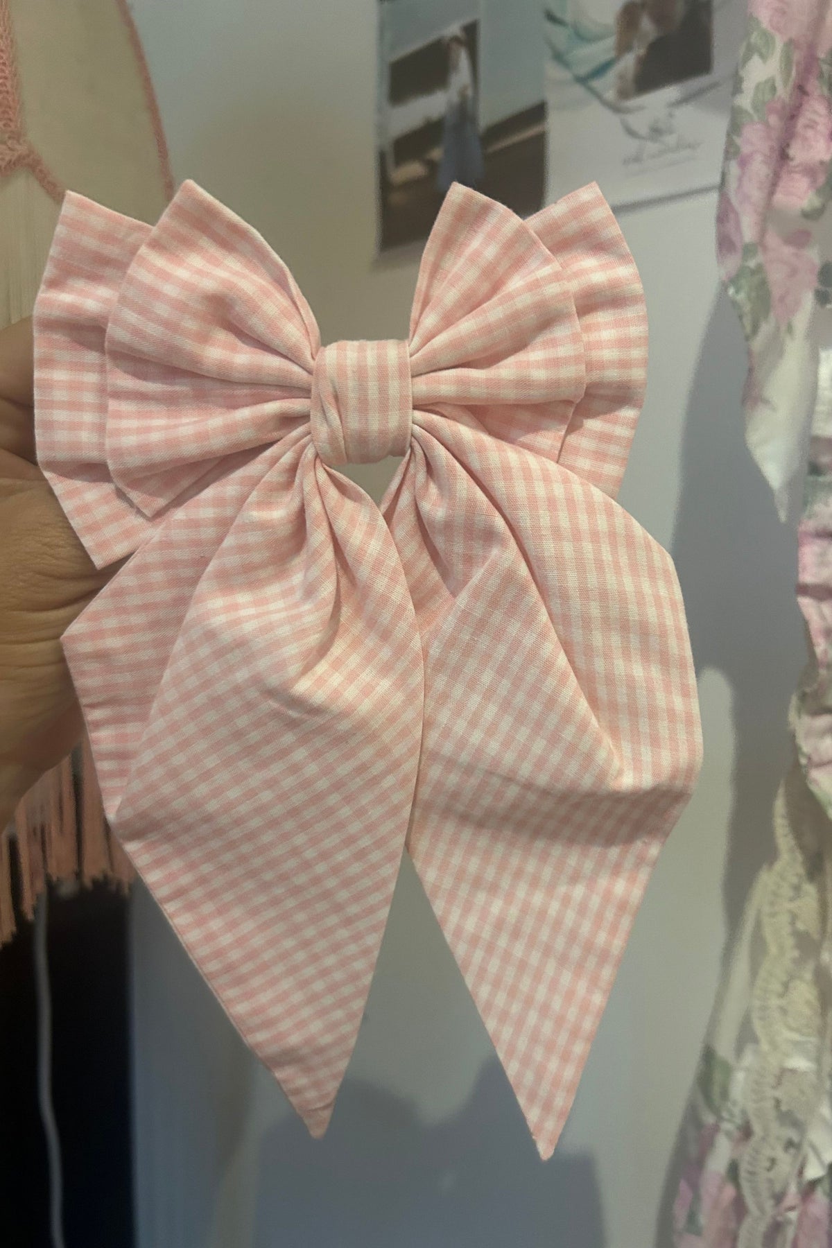 Oak Meadow Little Bow in Baby Pink Gingham