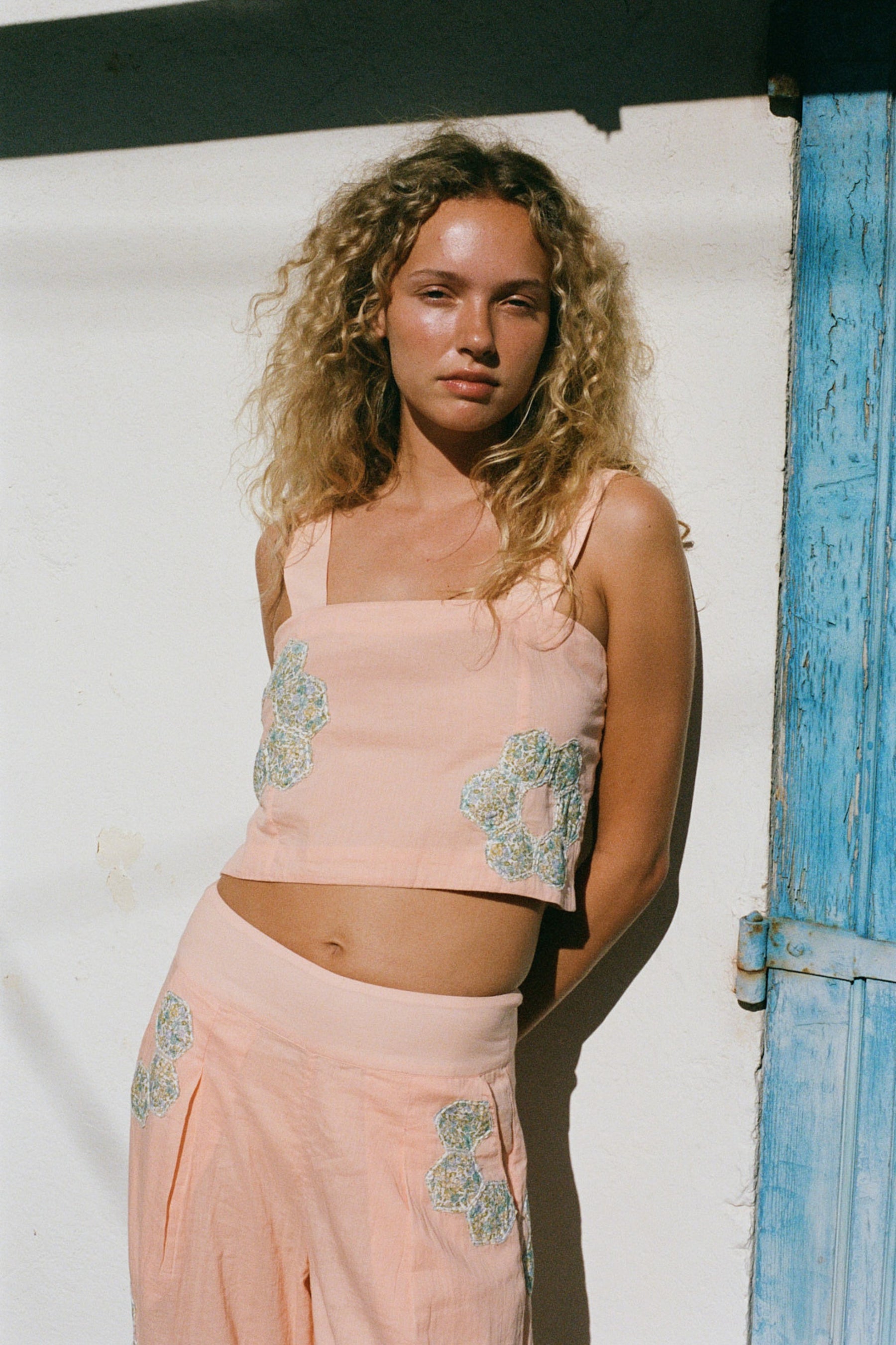 Patchwork Crop Top by Hand in Peach