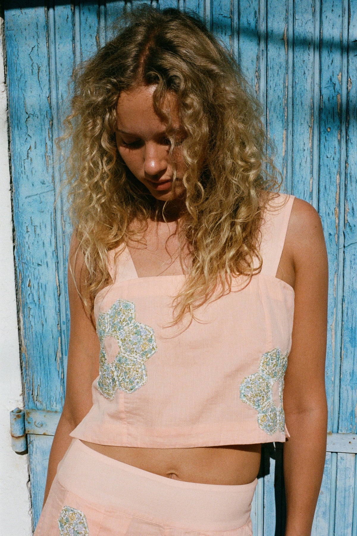 Patchwork Crop Top by Hand in Peach
