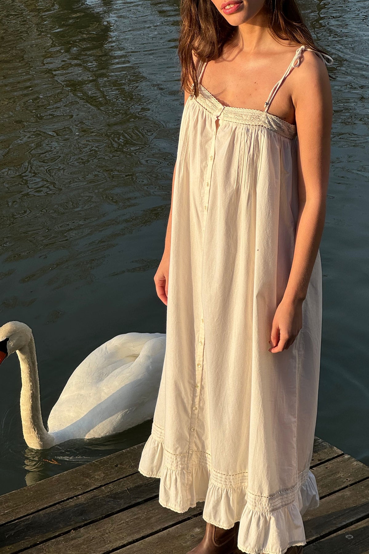 Mila Tie Dress in Antique Cream