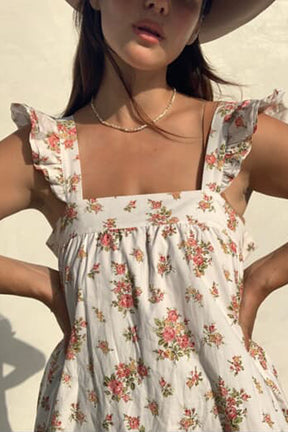 Frill Tea Midi Dress in Della Floral Blush