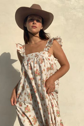 Frill Tea Midi Dress in Della Floral Blush