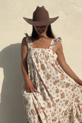 Frill Tea Midi Dress in Della Floral Blush