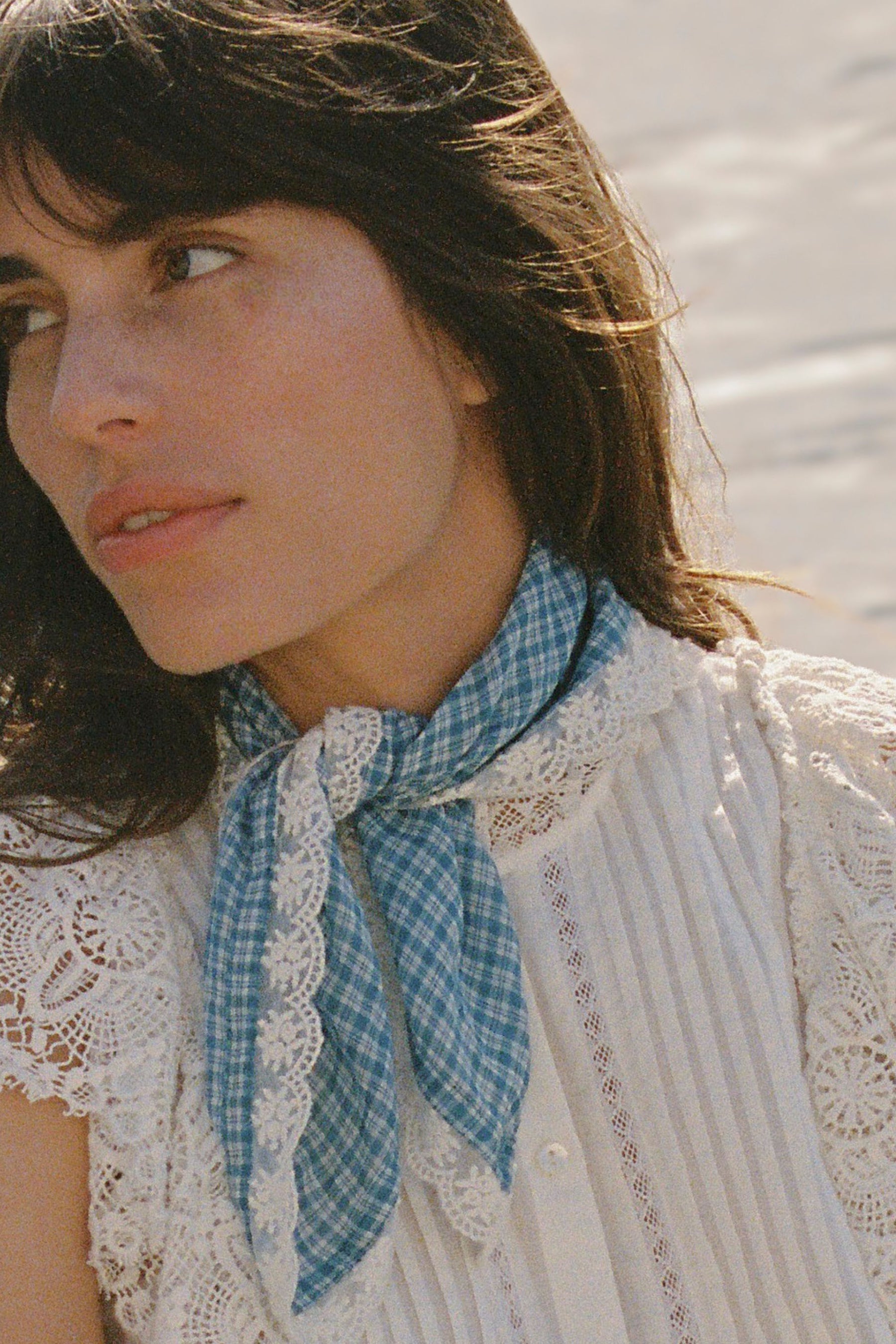 Delilah Lace Scarf in Livia Blue Gingham