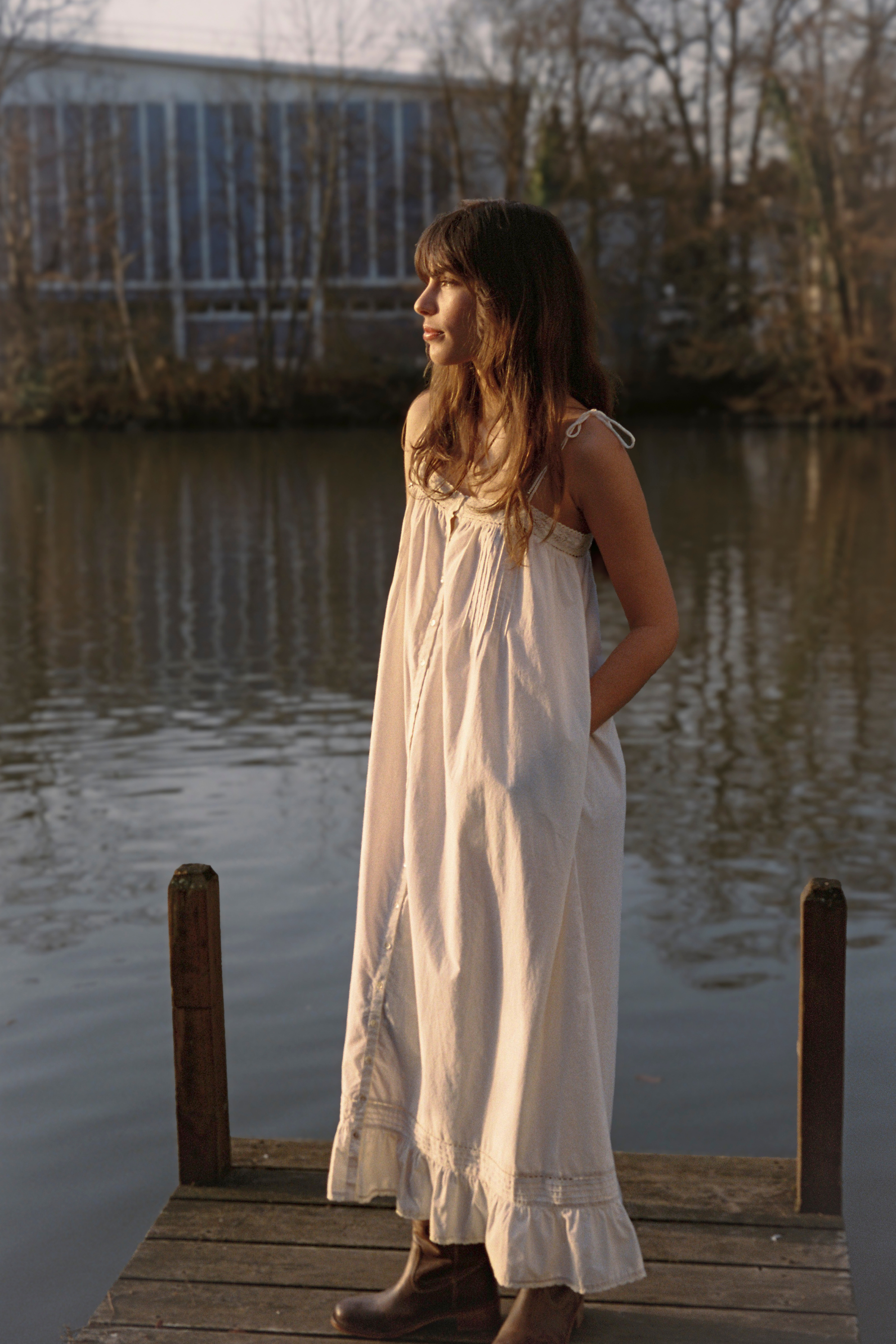 Mila Tie Dress in Antique Cream