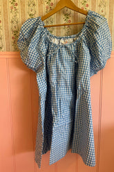 Everyday Drawcord Dress in Blue Gingham - XXL